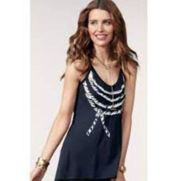 Cabi #836 Ahoy Spring Summer Navy Natuical Tank size Medium - Picture 1 of 5